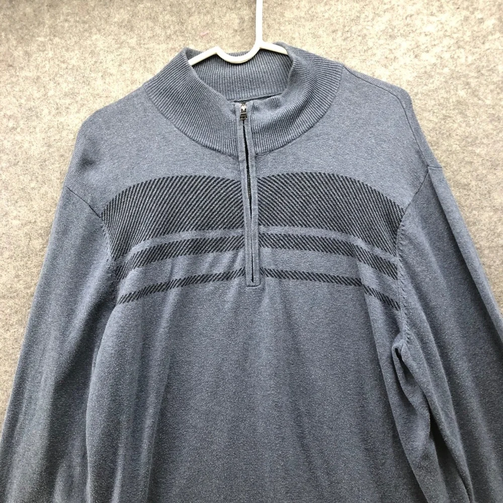 Banana Republic Quarter Zip Sweater Mens L Blue Stripe Cotton Mock Neck Pullover